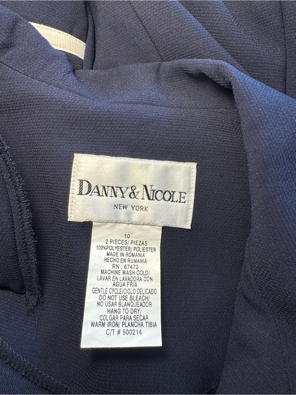Danny & Nicole Navy Long Sleeve Dress with Cream Trim - Picture 9 of 9